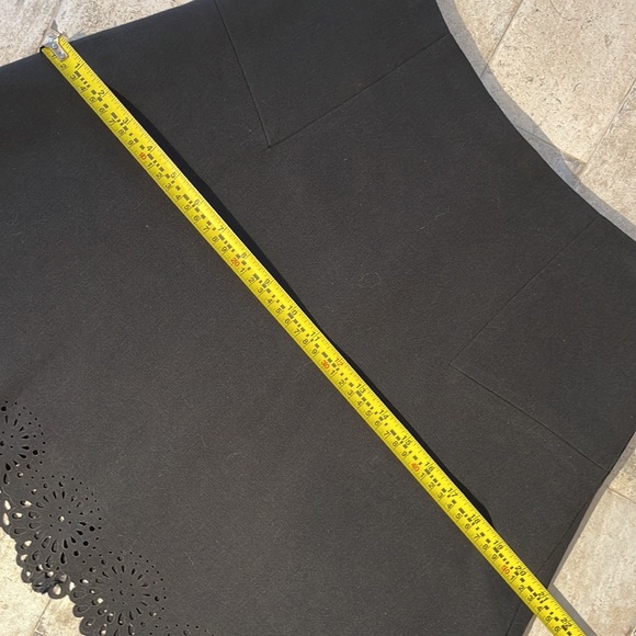 Loft, black laser cut midi skirt, geometric pattern cut out at bottom. Size 2 - Picture 8 of 14